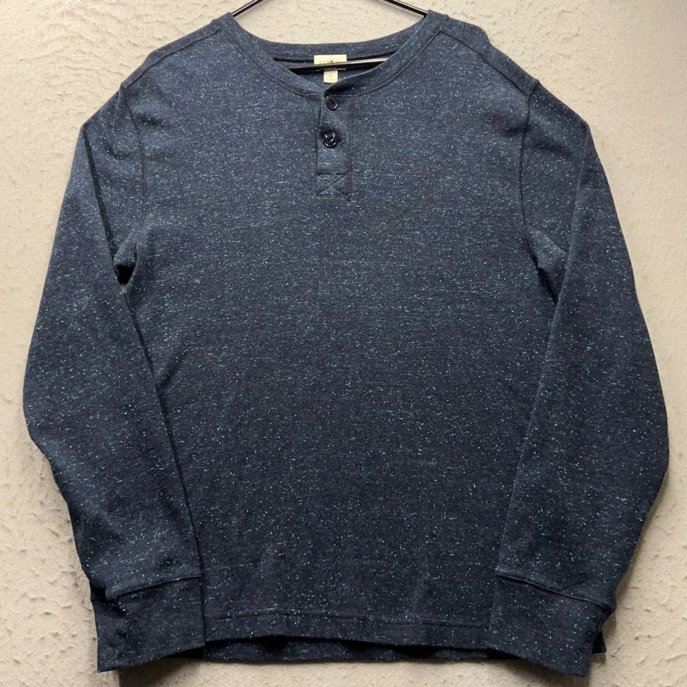 Vintage J. Crew Mens Oarsman Henley Shirt Large Navy Blue Teal Fleck Long Sleeve